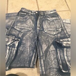 REVOLVE Blue and White Flare Jeans